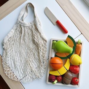 Wooden Play Food Set - Cutting Fruit Veggies - Kids Toys